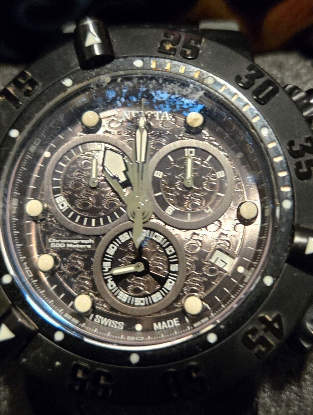 Invicta Black Men's Chronograph Dive Watch with Textured Dial